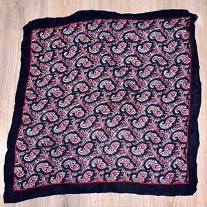 Paisley print ascot navy blue square scarf